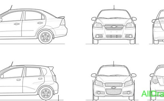 Chevrolet Aveo (2008) (Шевроле Авео (2008)) - чертежи (рисунки) автомобиля